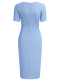 Ruffle Draped Cocktail Knee Dress