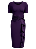 Ruffle Draped Cocktail Knee Dress - Aisize - New Vintage Simplified Design