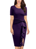 Ruffle Draped Cocktail Knee Dress - Aisize - New Vintage Simplified Design