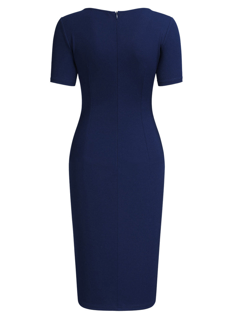 Aisize Women's 50s Vintage Ruffle Draped Short Sleeve Bodycon Cocktail Knee Dress