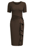 Ruffle Draped Cocktail Knee Dress - Aisize - New Vintage Simplified Design