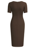 Ruffle Draped Cocktail Knee Dress - Aisize - New Vintage Simplified Design