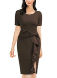 Ruffle Draped Cocktail Knee Dress - Aisize - New Vintage Simplified Design