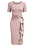 Ruffle Draped Cocktail Knee Dress - Aisize - New Vintage Simplified Design