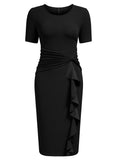 Ruffle Draped Cocktail Knee Dress - Aisize - New Vintage Simplified Design