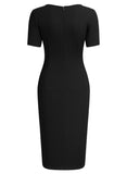 Ruffle Draped Cocktail Knee Dress - Aisize - New Vintage Simplified Design
