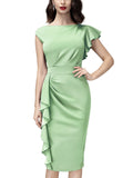 Ruffle Cap Sleeves Pencil Dress