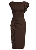 Ruffle Cap Sleeves Pencil Dress - Aisize - New Vintage Simplified Design