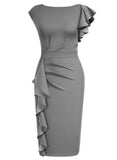 Ruffle Cap Sleeves Pencil Dress - Aisize - New Vintage Simplified Design