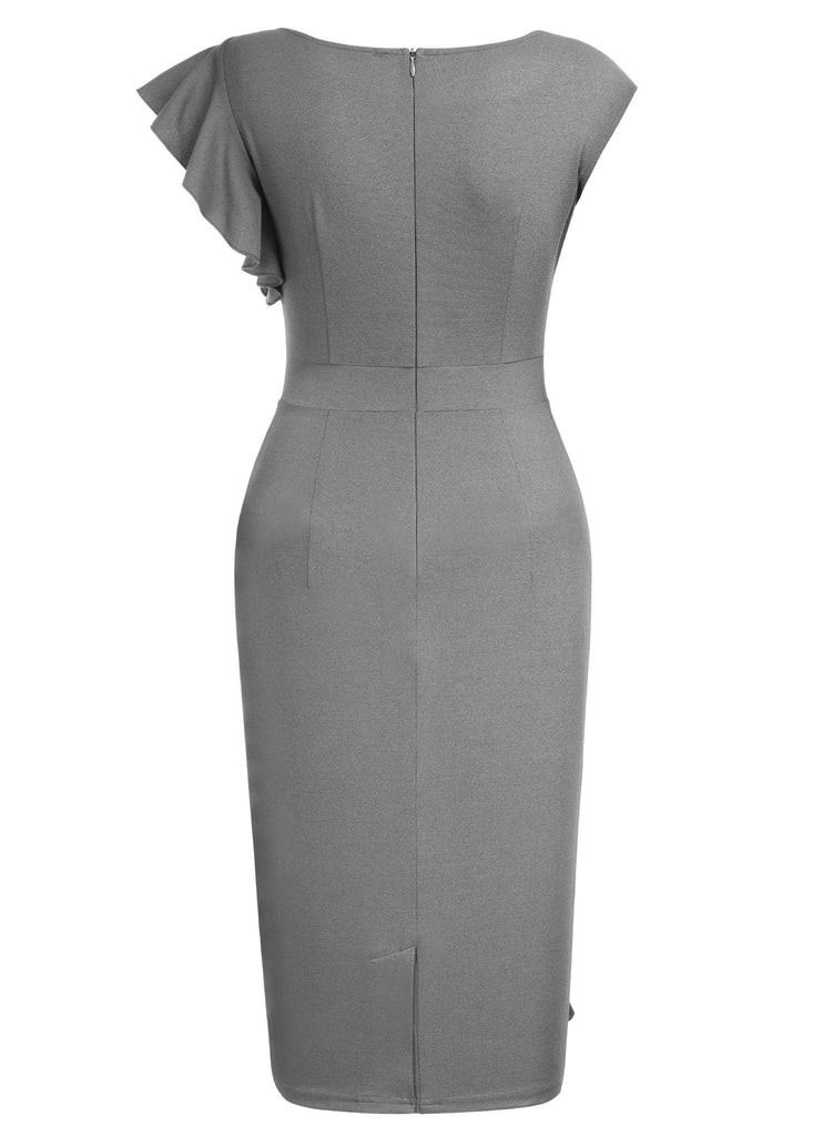 Ruffle Cap Sleeves Pencil Dress - Aisize - New Vintage Simplified Design