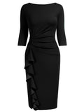 Ruffle Elegant Business Pencil Dress - Aisize - New Vintage Simplified Design