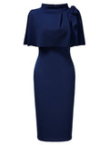 Retro Cape Mid-neck Dress - Aisize - New Vintage Simplified Design