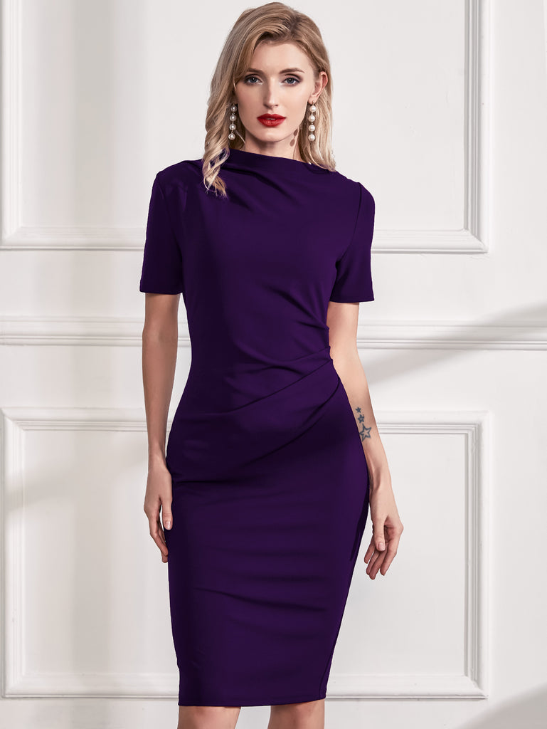 Half Collar Ruched Bodycon Cocktail Dress – Aisize