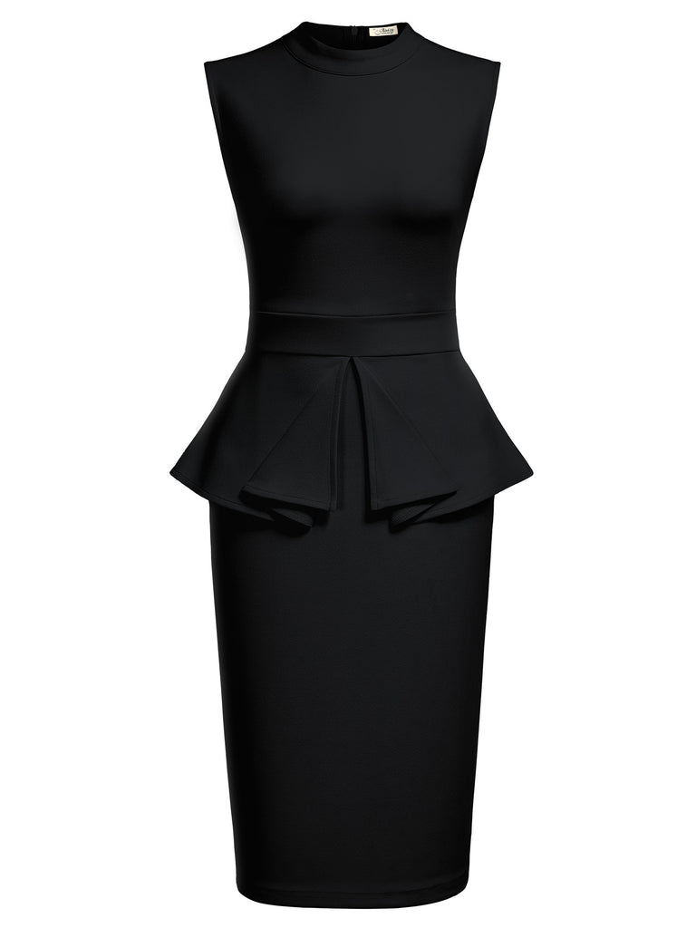 half peplum dress Womens Peplum Pencil Dress Modest Structured Work Dress with Elbow Sleeves Navy / M