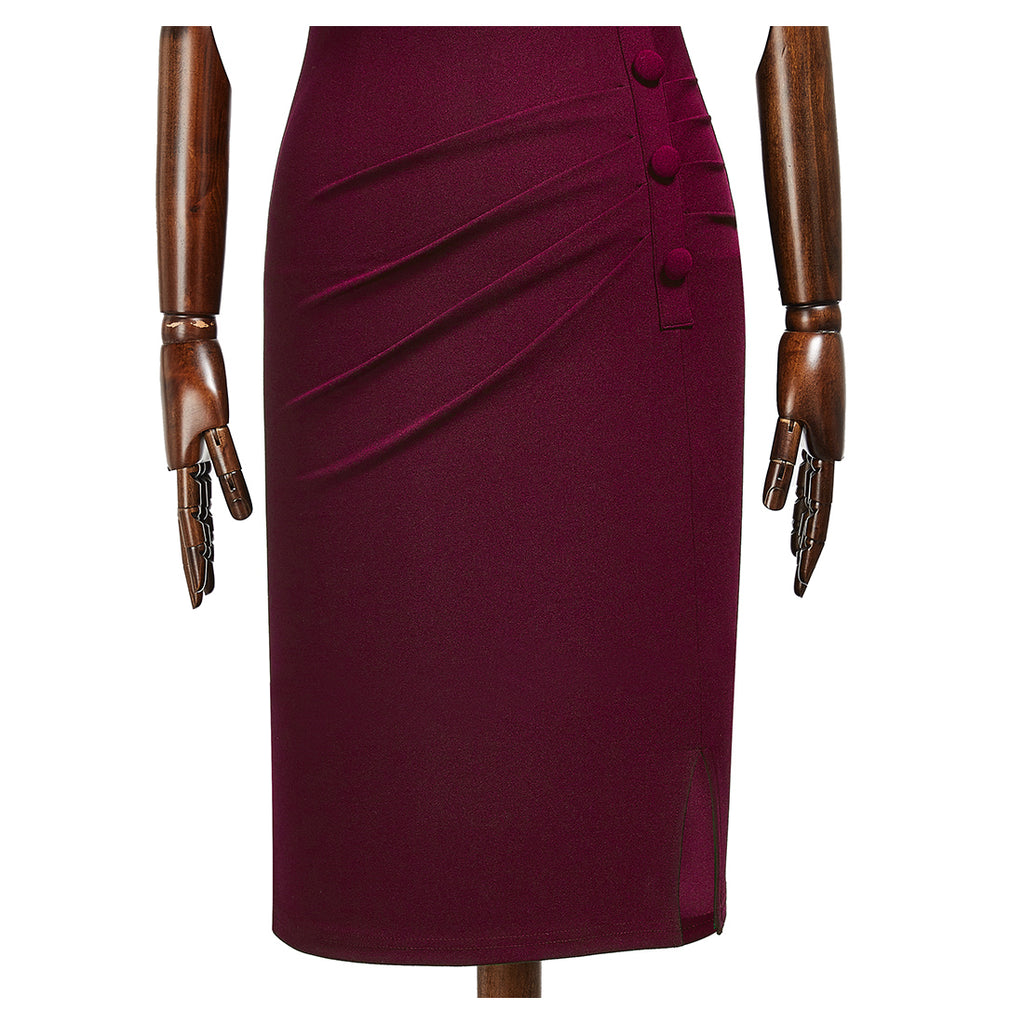 Women's Retro Half Collar Ruched Slim Cocktail Pencil Dress Aisize Women's Retro Half Collar Ruched Slim Cocktail Pencil Dress Aisize