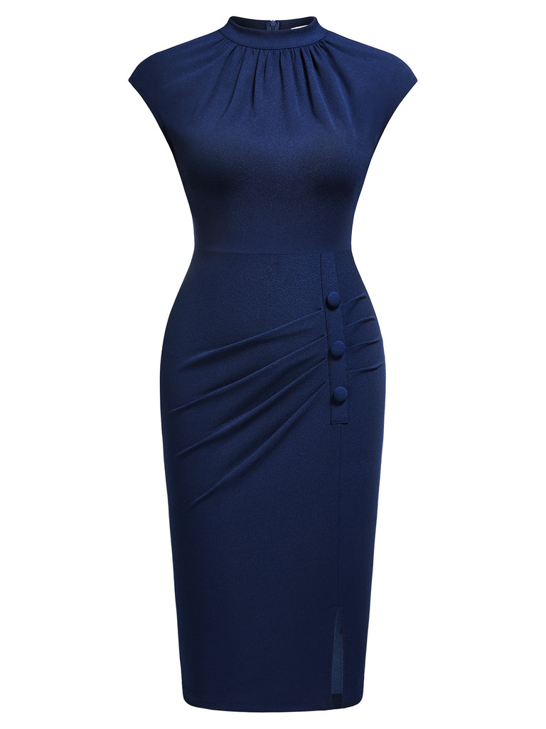 Women's Retro Half Collar Ruched Slim Cocktail Pencil Dress – Aisize