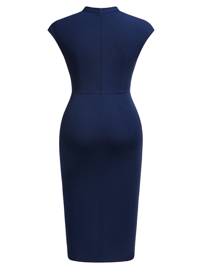 navy blue pencil dress Retro Stage Nautical Sailor Style Dress Striped Puff Sleeves Pencil Dress Dark Blue&White