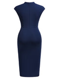 Women's Retro Half Collar Ruched Slim Cocktail Pencil Dress
