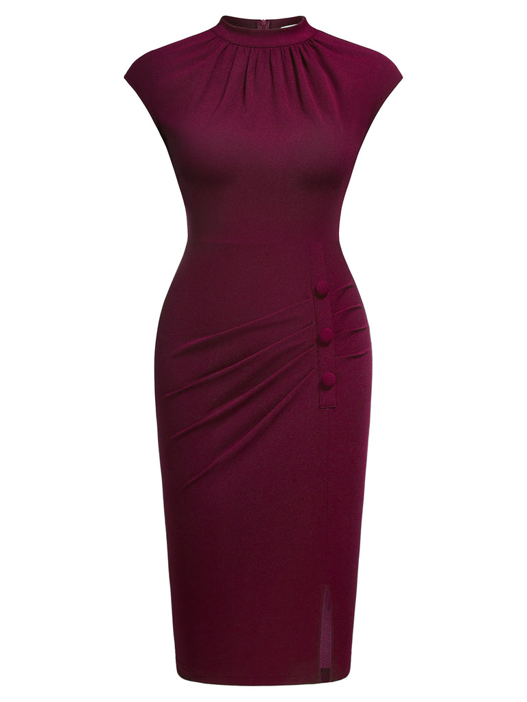 Women's Retro Half Collar Ruched Slim Cocktail Pencil Dress Aisize Women's Retro Half Collar Ruched Slim Cocktail Pencil Dress Aisize