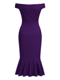 Off Shoulder Ruffle Pleat Waist Cocktail Dress - Aisize - New Vintage Simplified Design