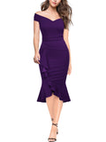 Off Shoulder Ruffle Pleat Waist Cocktail Dress - Aisize - New Vintage Simplified Design