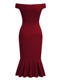 Off Shoulder Ruffle Pleat Waist Cocktail Dress - Aisize - New Vintage Simplified Design