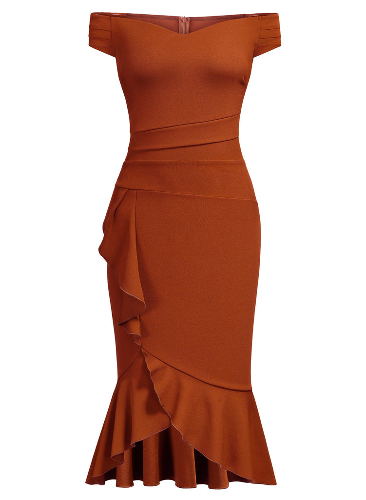 Off Shoulder Ruffle Pleat Waist Cocktail Dress Aisize Off Shoulder Ruffle Pleat Waist Cocktail Dress Aisize