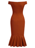 Off Shoulder Ruffle Pleat Waist Cocktail Dress - Aisize - New Vintage Simplified Design