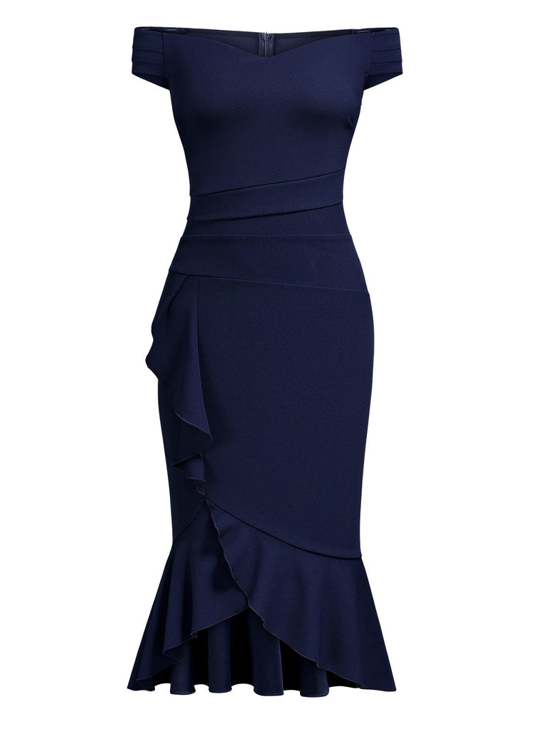 Off Shoulder Ruffle Pleat Waist Cocktail Dress Aisize Off Shoulder Ruffle Pleat Waist Cocktail Dress Aisize
