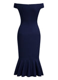 Off Shoulder Ruffle Pleat Waist Cocktail Dress - Aisize - New Vintage Simplified Design