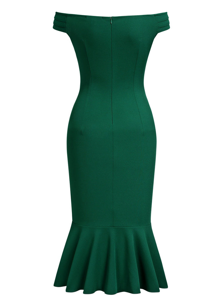 Off Shoulder Ruffle Pleat Waist Cocktail Dress - Aisize - New Vintage Simplified Design