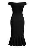 Off Shoulder Ruffle Pleat Waist Cocktail Dress - Aisize - New Vintage Simplified Design