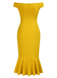 Off Shoulder Ruffle Pleat Waist Cocktail Dress - Aisize - New Vintage Simplified Design