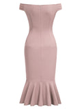 Off Shoulder Ruffle Pleat Waist Cocktail Dress - Aisize - New Vintage Simplified Design