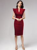 Ruffle Sleeves Half Collar Bodycon