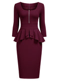 Ruffle Style Slim Work Pencil Dress - Aisize - New Vintage Simplified Design
