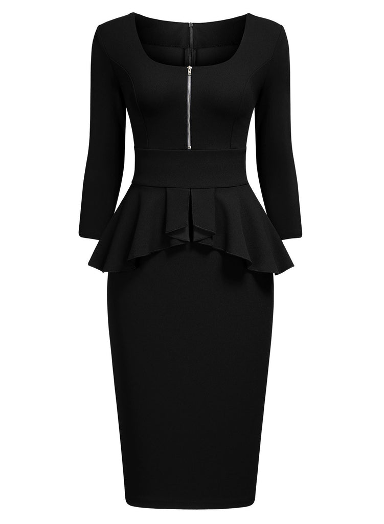 Ruffle Style Slim Work Pencil Dress - Aisize - New Vintage Simplified Design
