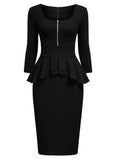 Ruffle Style Slim Work Pencil Dress - Aisize - New Vintage Simplified Design