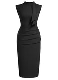 Half Collar Ruffle Pencil Dress - Aisize - New Vintage Simplified Design