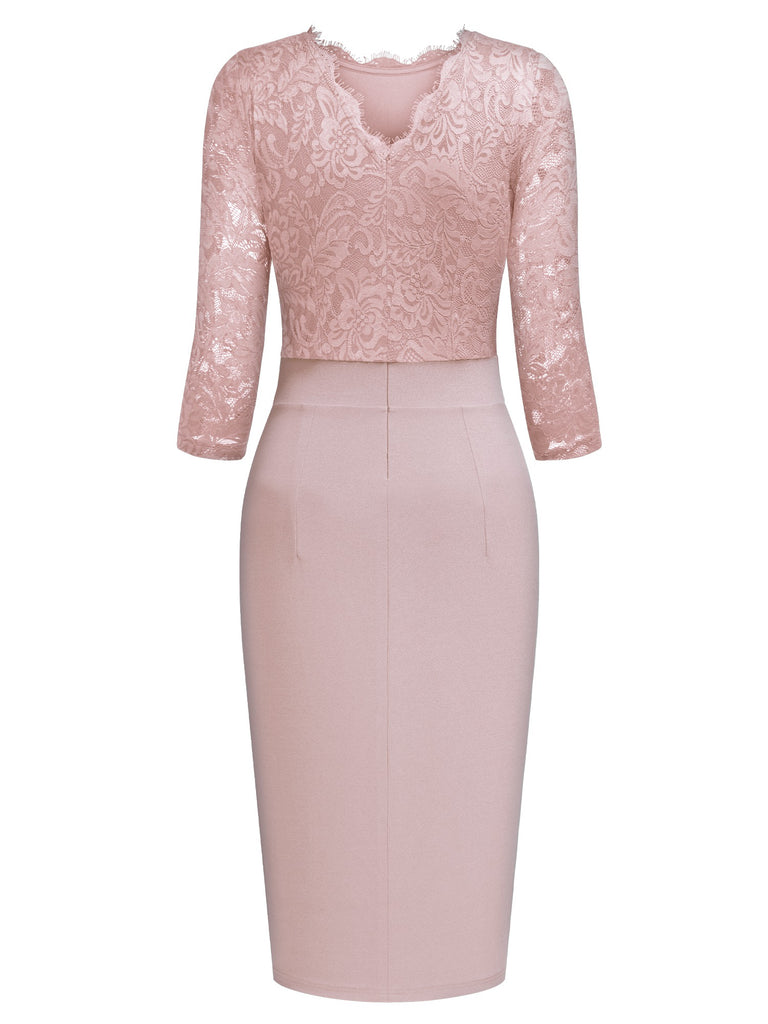 pink lace pencil dress PINK BEADED LACE PENCIL MIDI DRESS | CULT MIA