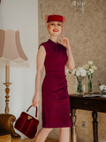 Women's Retro Half Collar Ruched Slim Cocktail Pencil Dress