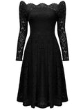 Off-Shoulder Long Sleeve Lace Dress - Aisize - New Vintage Simplified Design