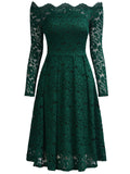 Off-Shoulder Long Sleeve Lace Dress - Aisize - New Vintage Simplified Design