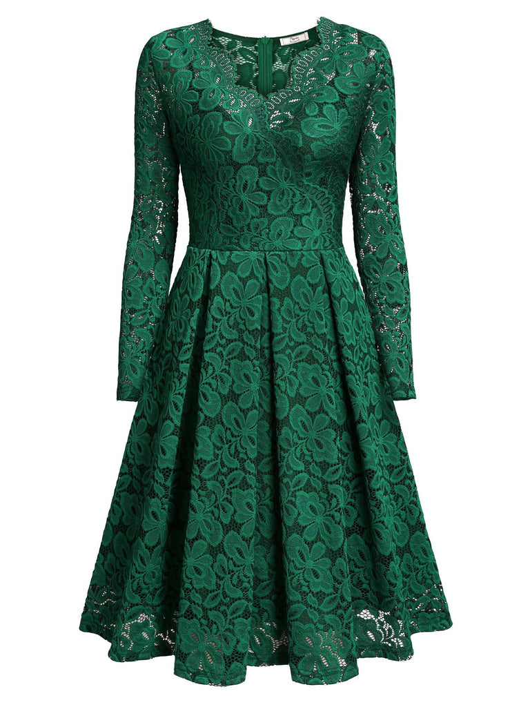 Floral Lace 2/3 Sleeves Swing Dress - Aisize - New Vintage Simplified Design