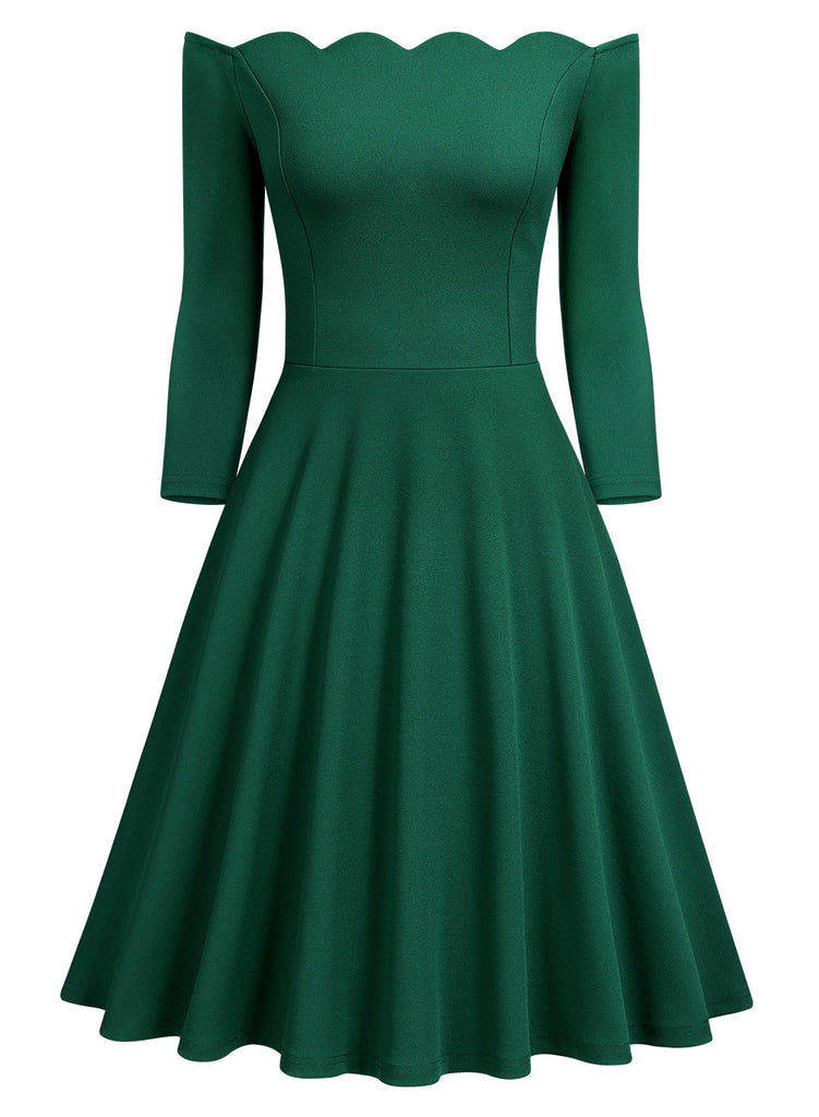Half Sleeve Boat Neck Swing Dress Aisize Half Sleeve Boat Neck Swing Dress Aisize